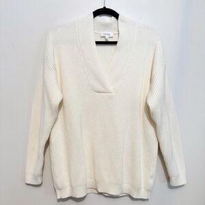 Haven Well Within Women’s Ivory Ribbed V-Neck Tunic Sweater Cashmere Size Large